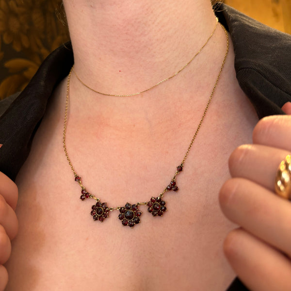 Victorian Bohemian Garnet Cluster Necklace