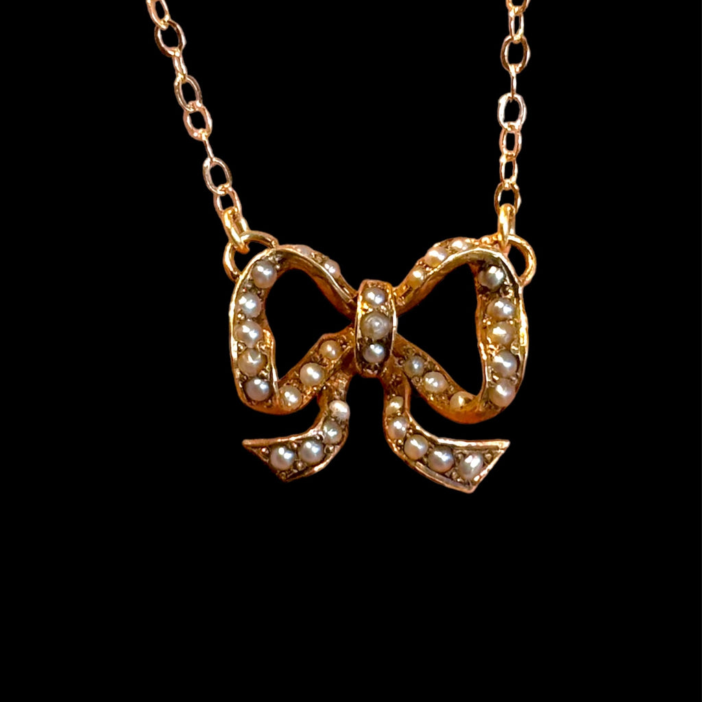 Victorian 14k Seed Pearl Bow Necklace