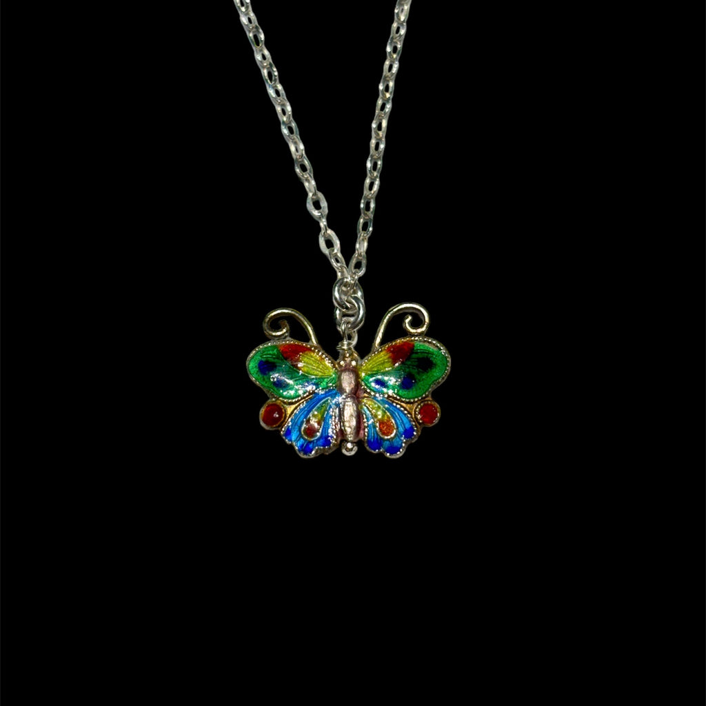 Vintage Cloisonné Butterfly Necklace