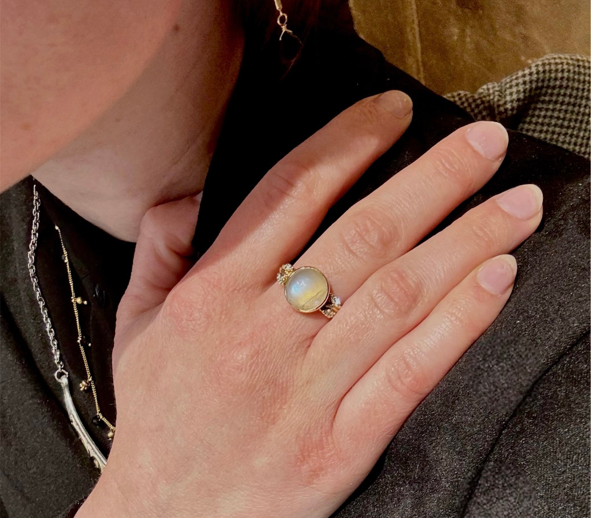 Moonstone and Diamond Ring