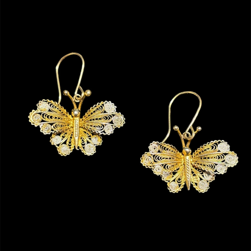 Vintage Spanish Cannetille Gilt Butterfly Earrings