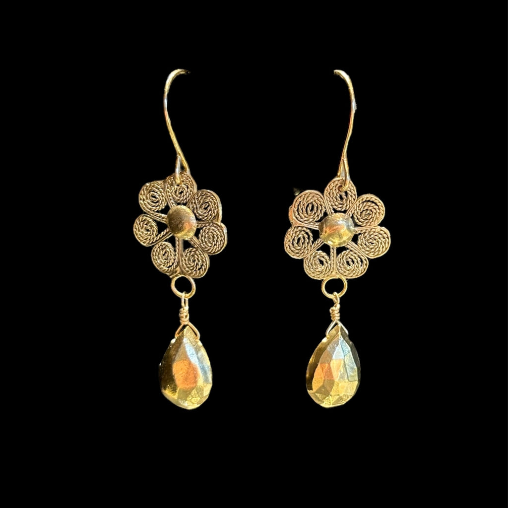 Antique Vermeil Floral Cannetille Earrings