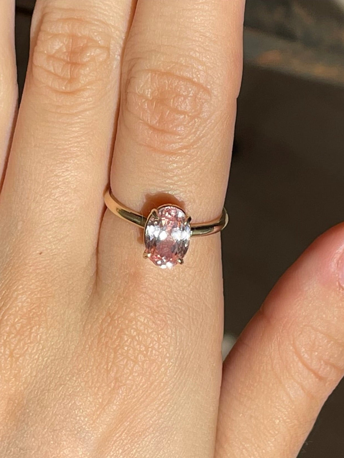 Peach Sapphire Solitare Engagement Ring