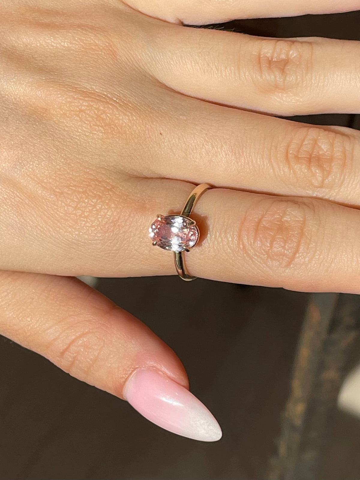 Peach Sapphire Solitare Engagement Ring