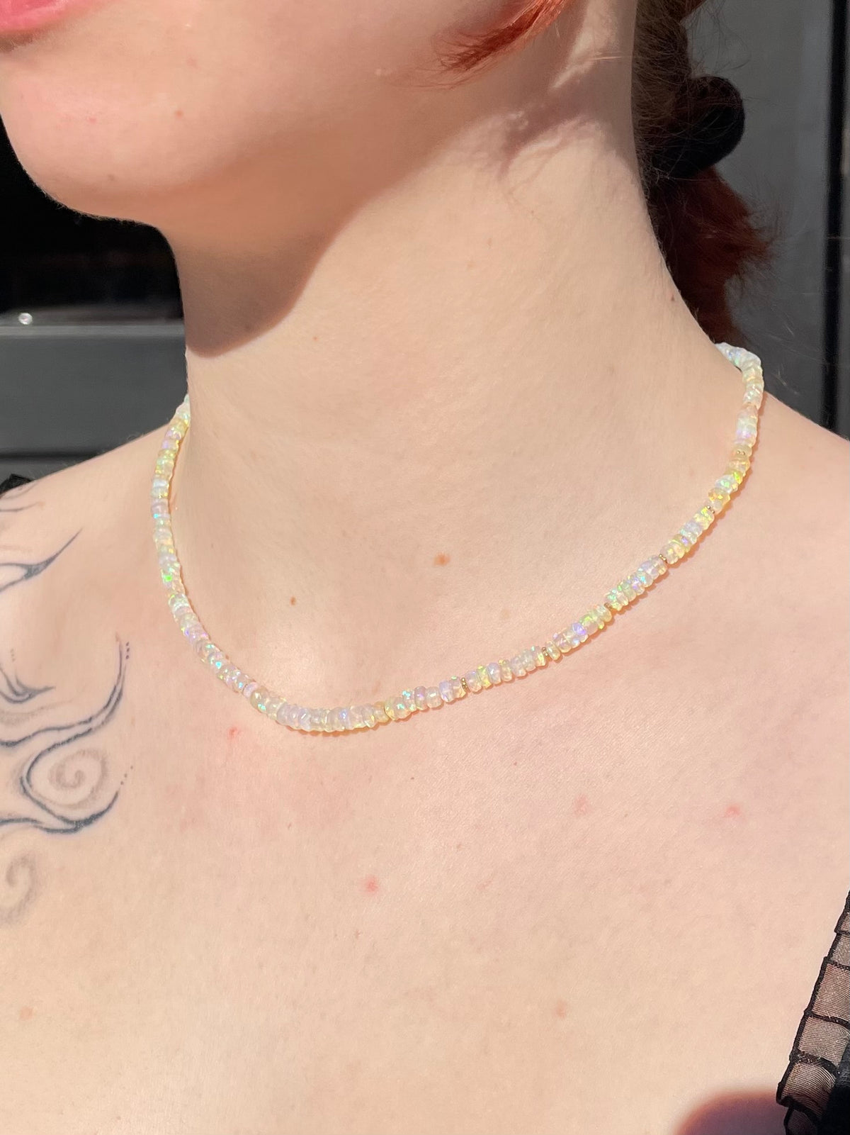 Straight Beaded Necklace w. Precious Stones