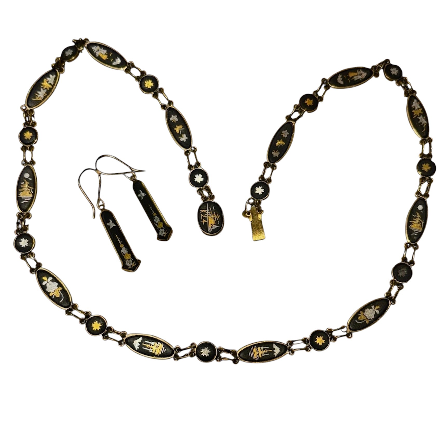 Rare Antique Damascene Necklace and Earring Set