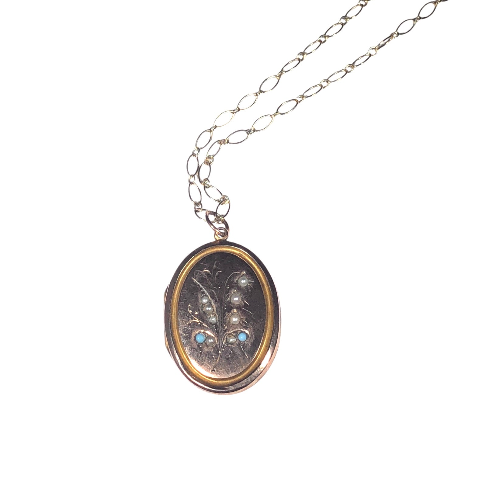 9kt Victorian Locket with Seed Pearl and Turquoise