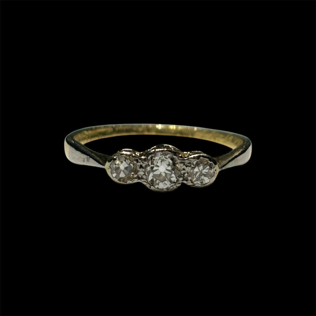 Art Deco 18k and Platinum Trilogy Ring