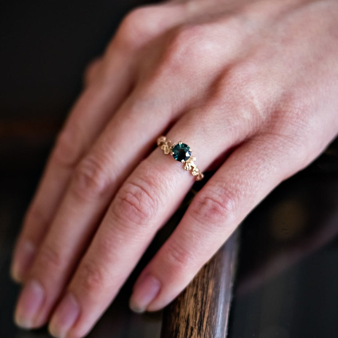 Garland Engagement Ring with Teal Sapphire | Rebekah Brooks