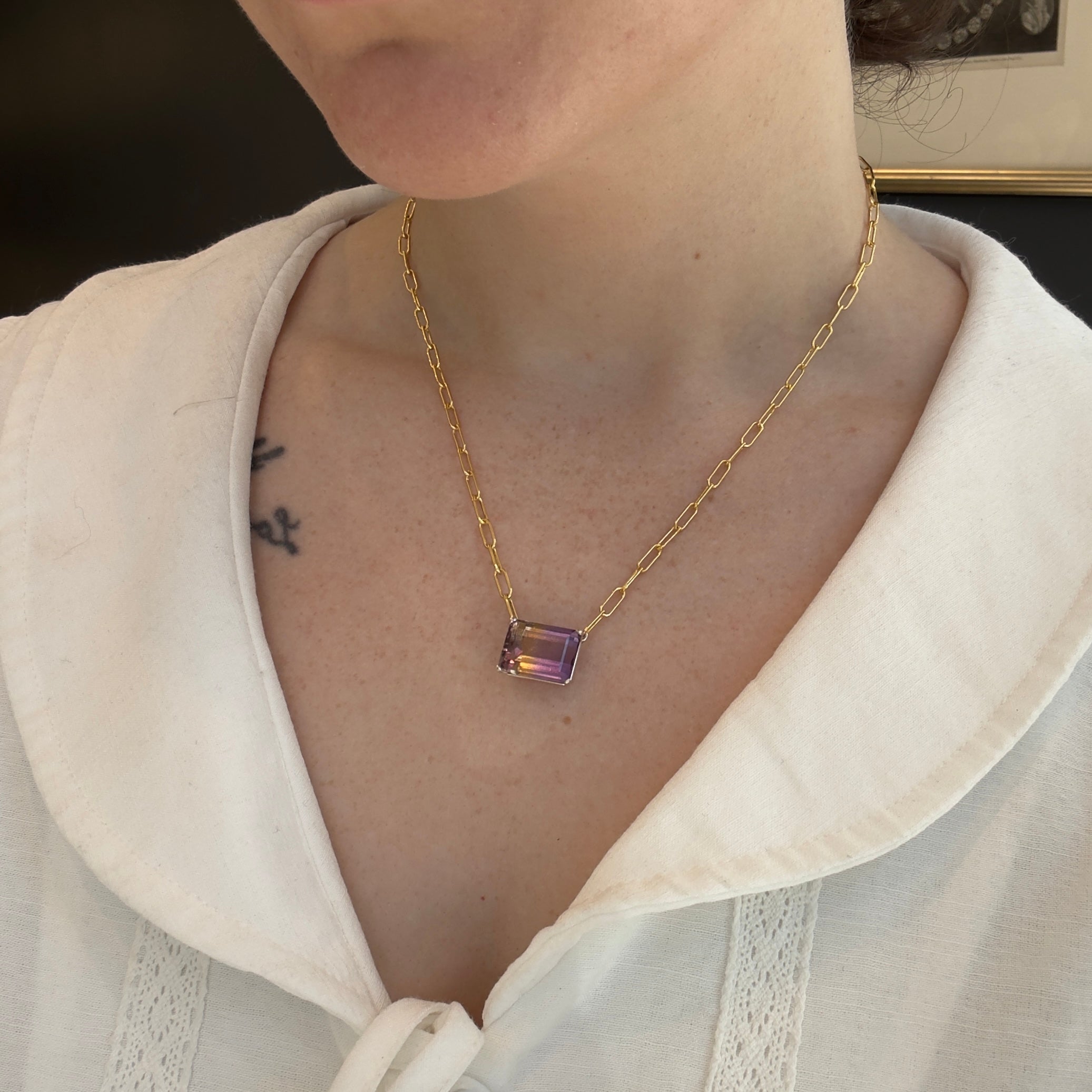 Emerald-Cut Quartz Paperclip Necklace