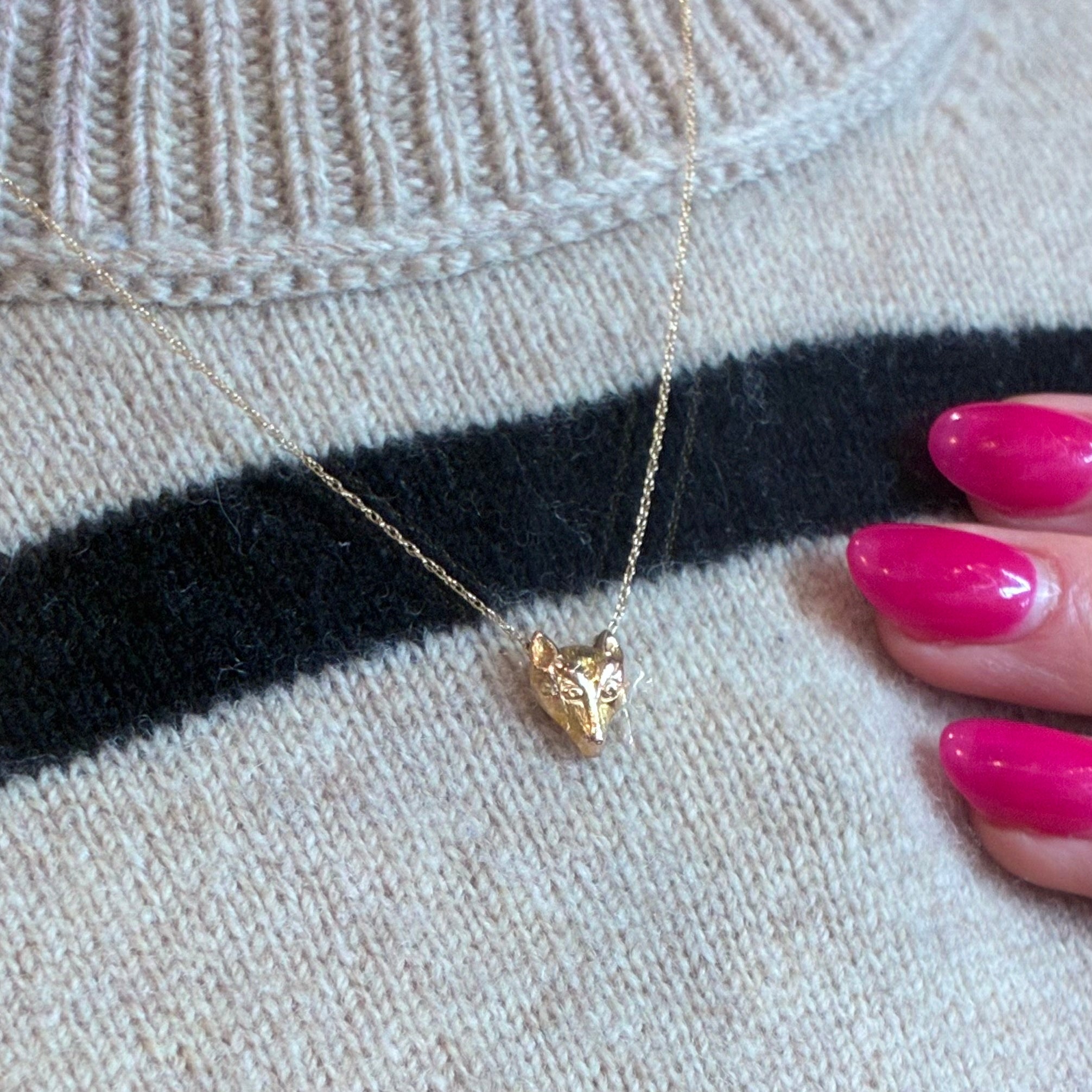 Antique Edwardian Fox Charm with 14k Gold Chain