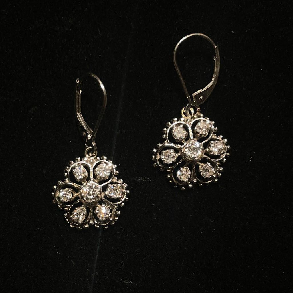 Art Deco Diamond Floral Cluster Drop Earrings