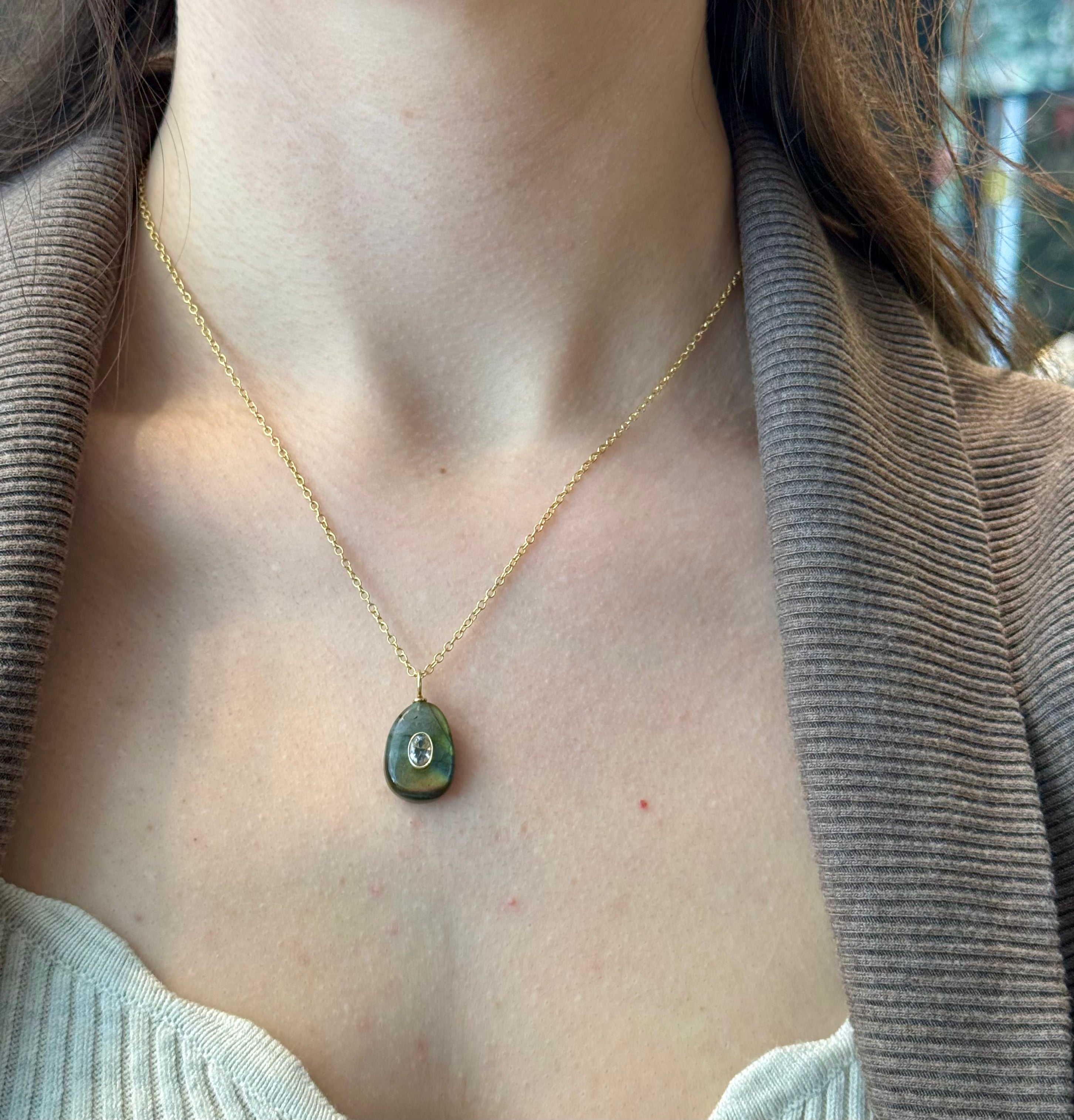 Teardrop Labradorite with Topaz Pendant Necklace