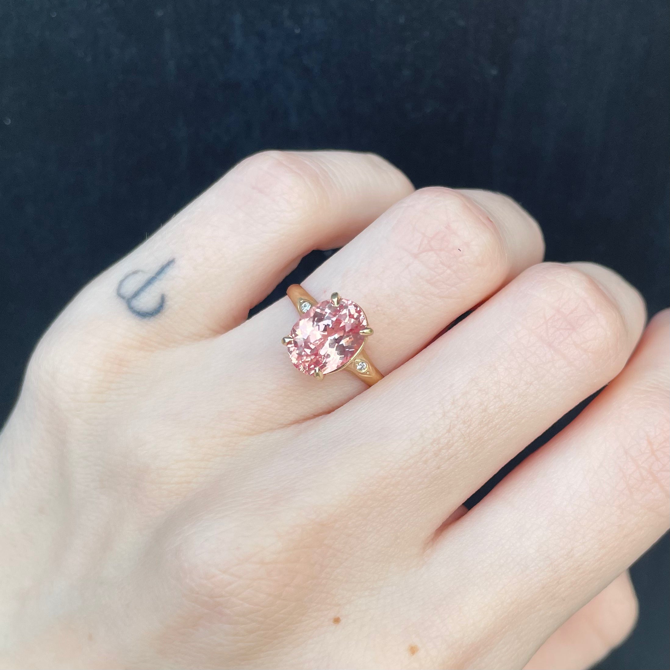 Oval Peach Sapphire Engagement Ring