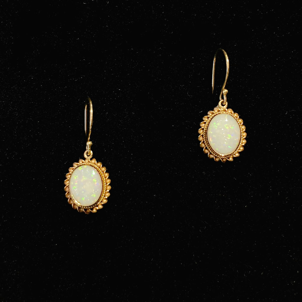 Vintage 14k Bezel Opal Drop Earrings