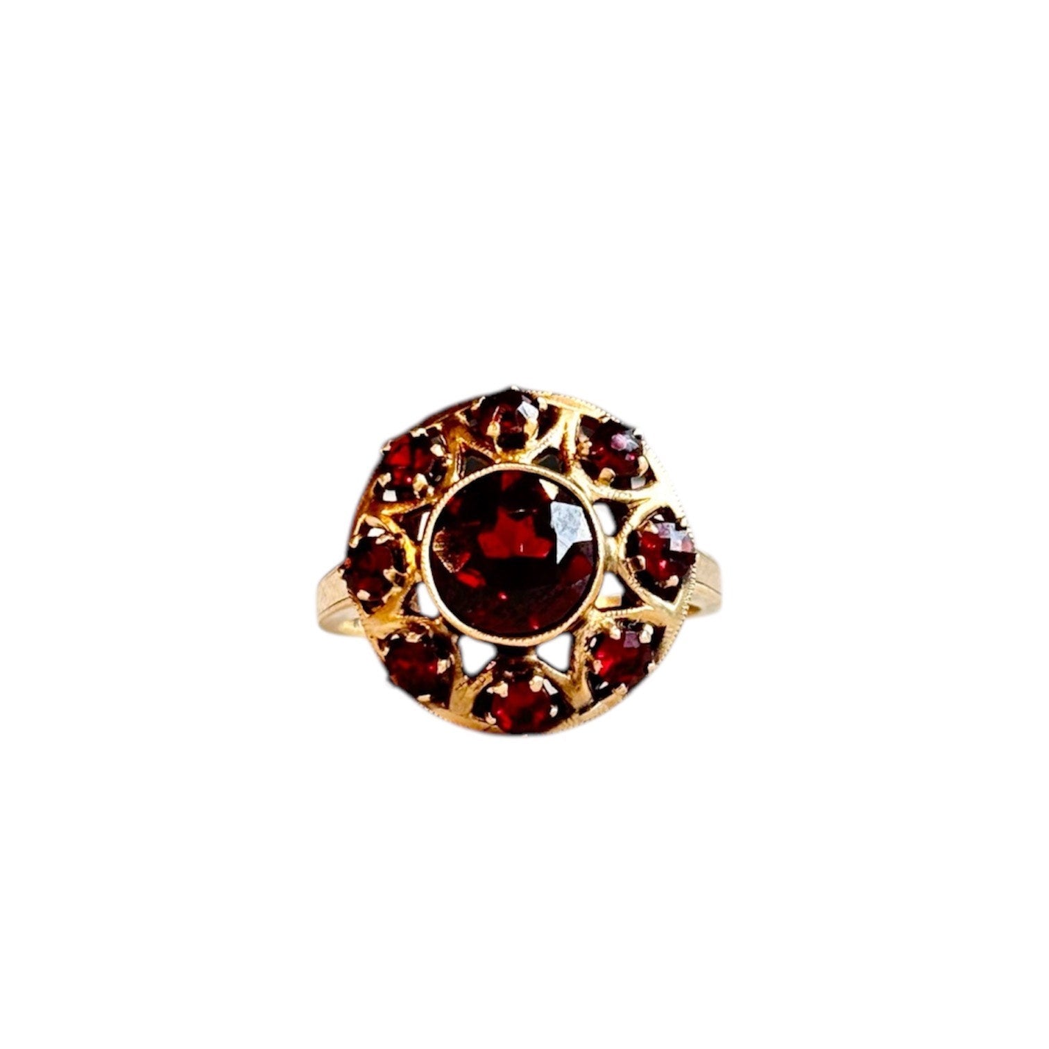Vintage 14k Garnet Cluster Ring