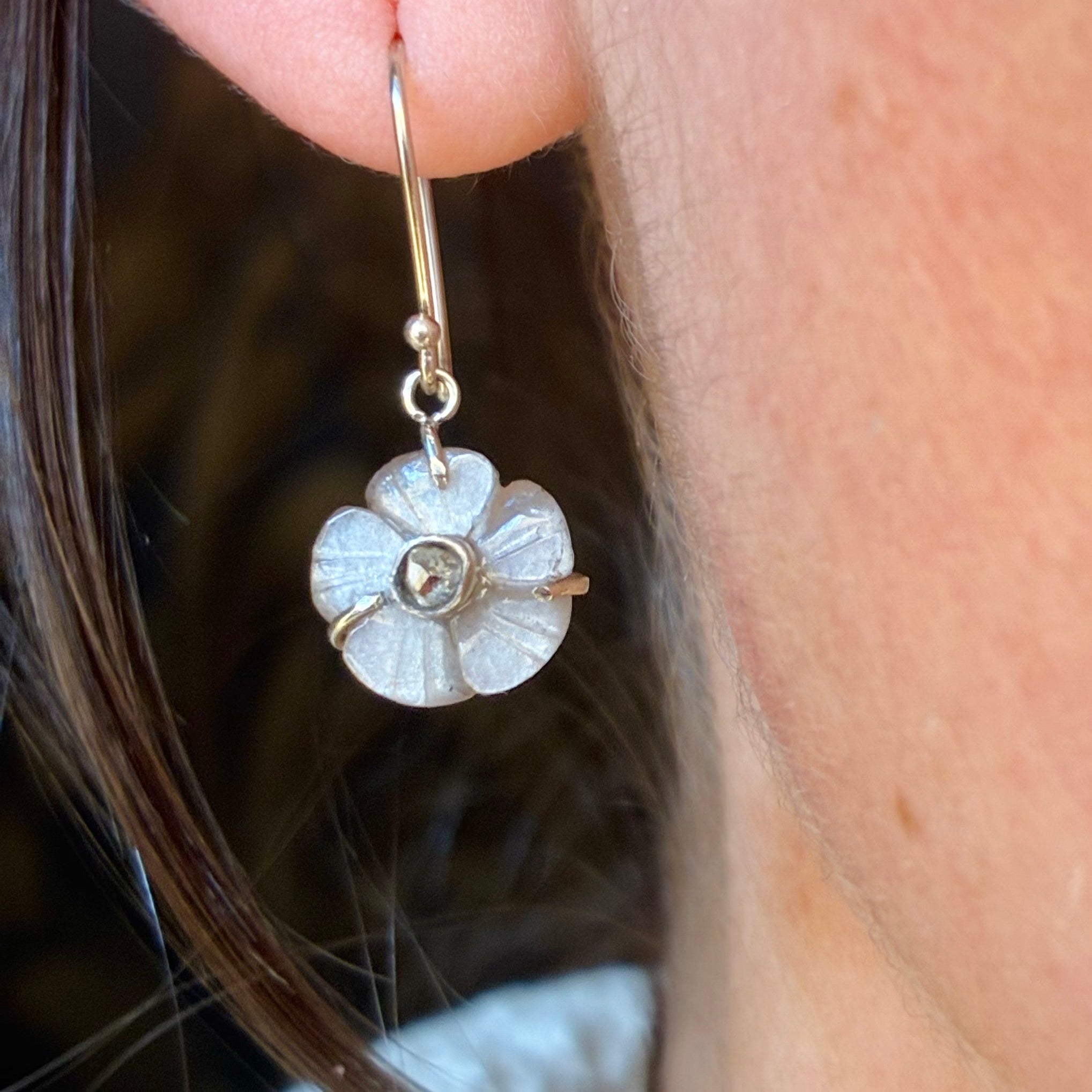 Antique Victorian Rose/Single Cut Diamond and Labradorite Flowers