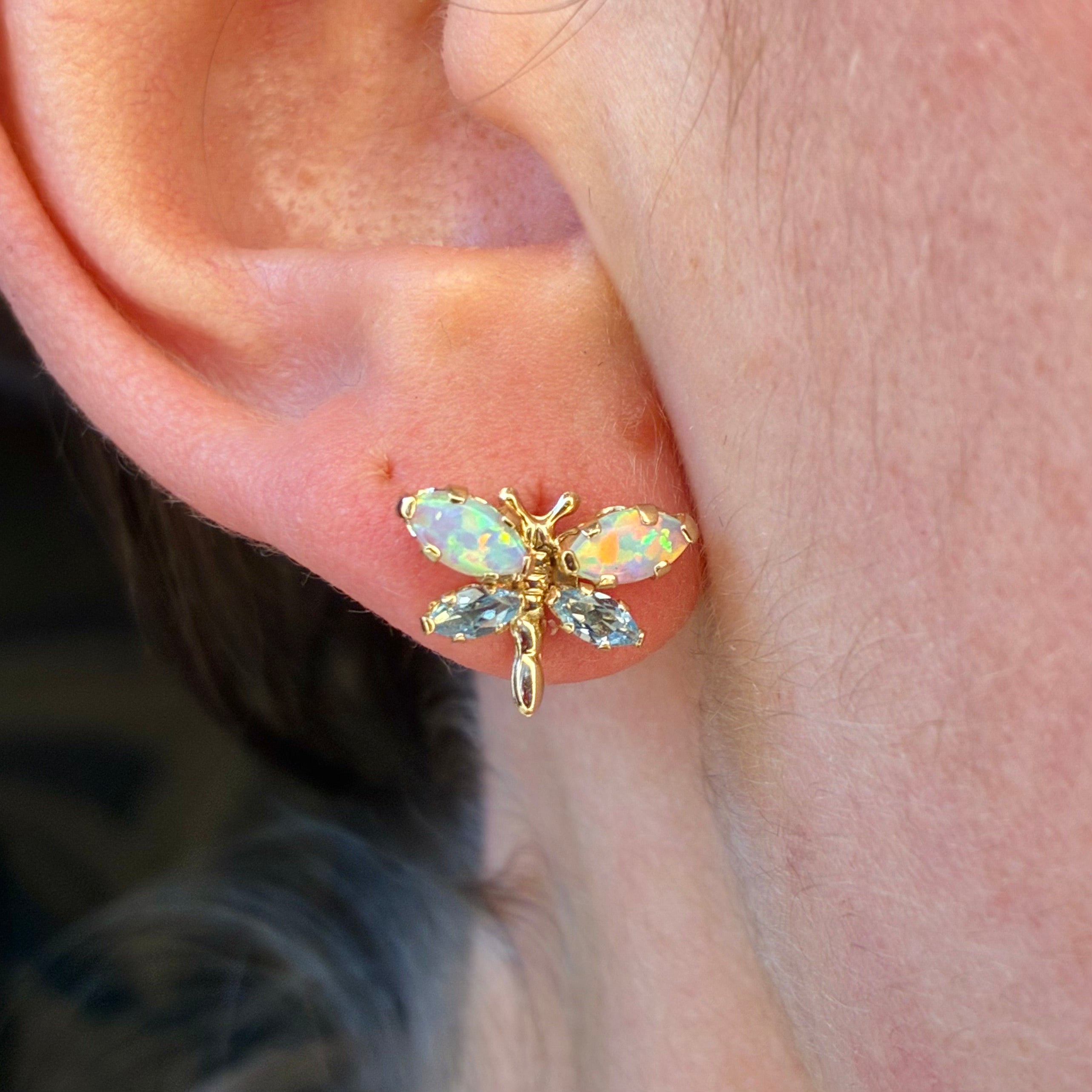 Vintage Opal and Topaz Butterfly Studs