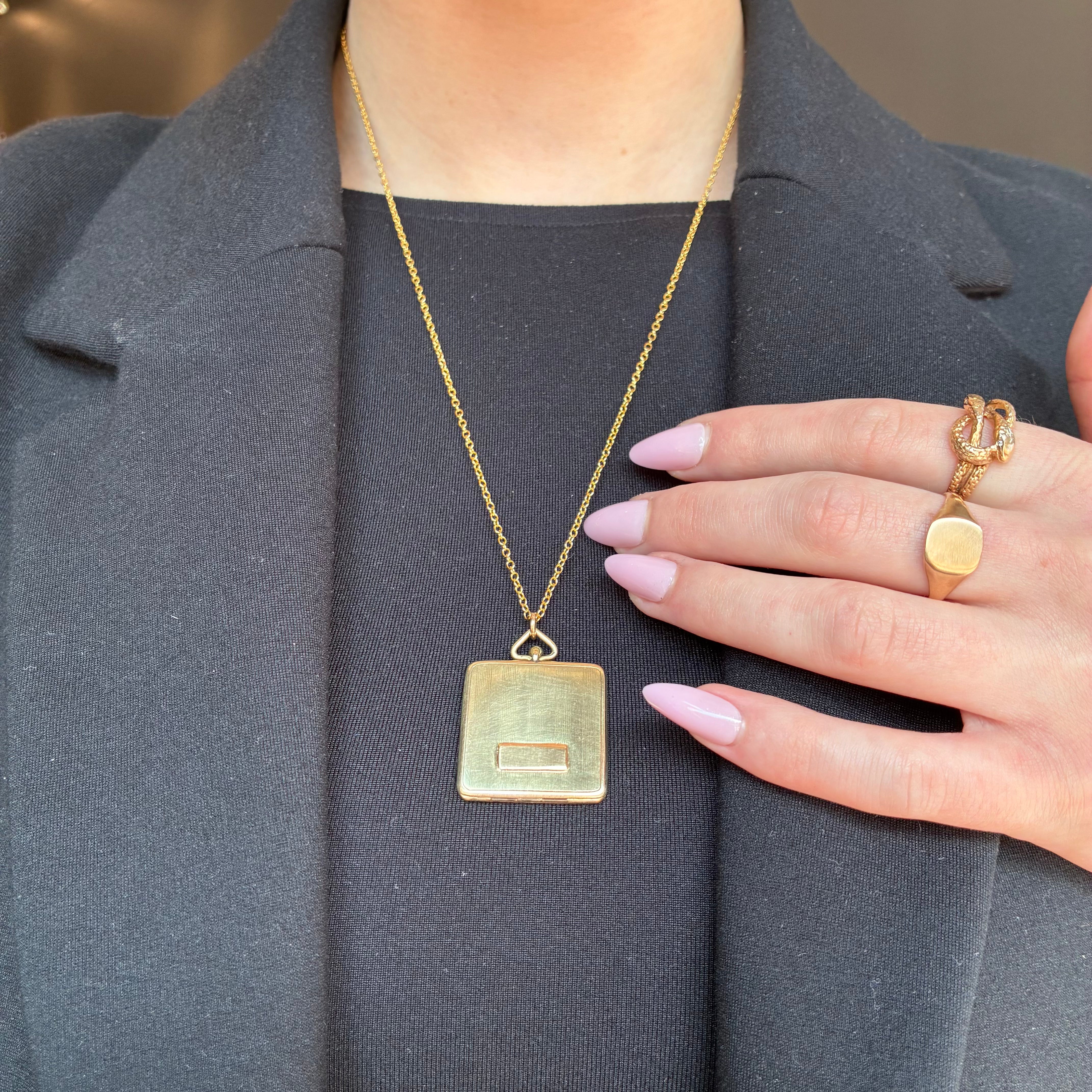 Engraved Art Deco Square Locket