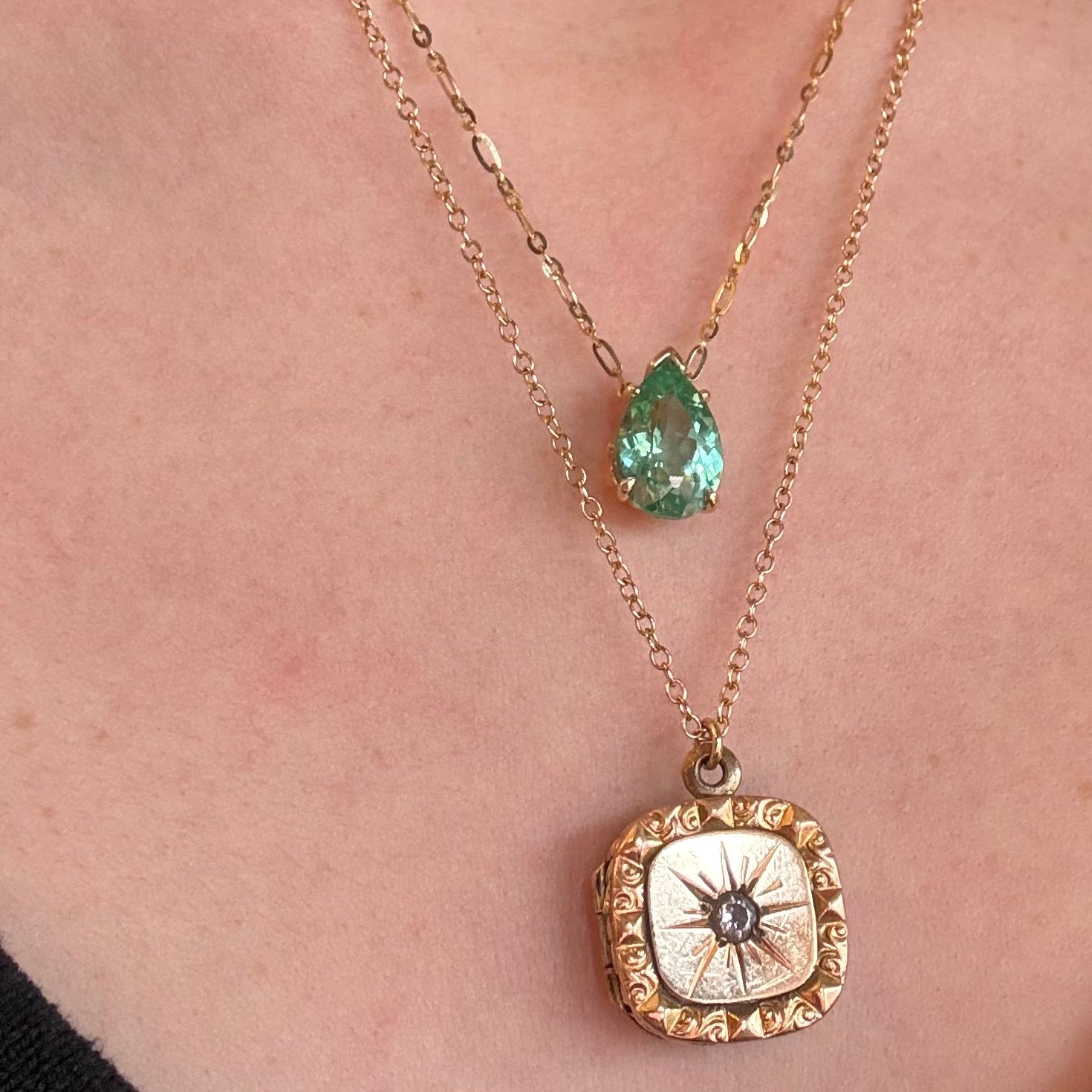 14k Gold Teal Sapphire Pear Pendant