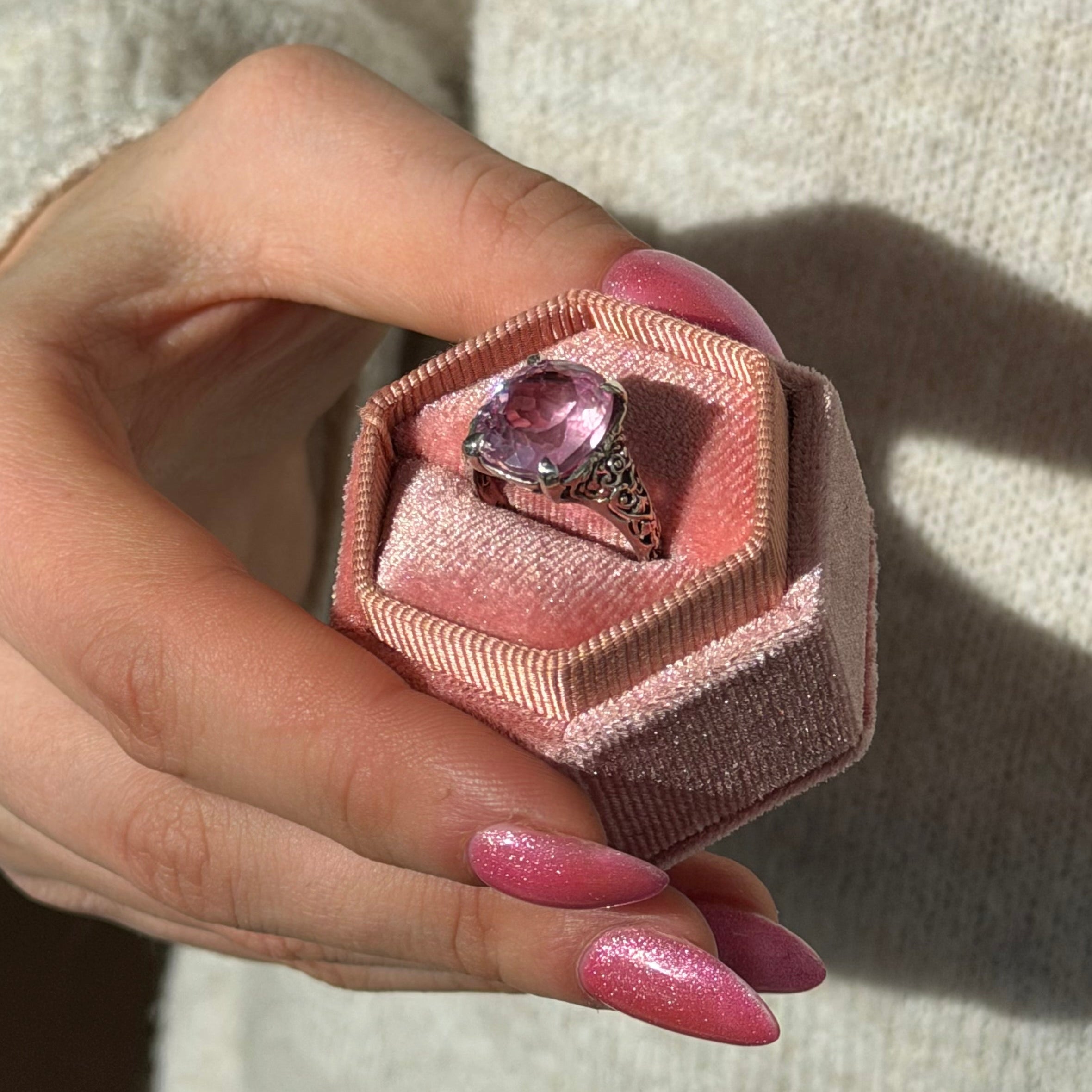 Vintage Pink Sapphire Filigree Ring