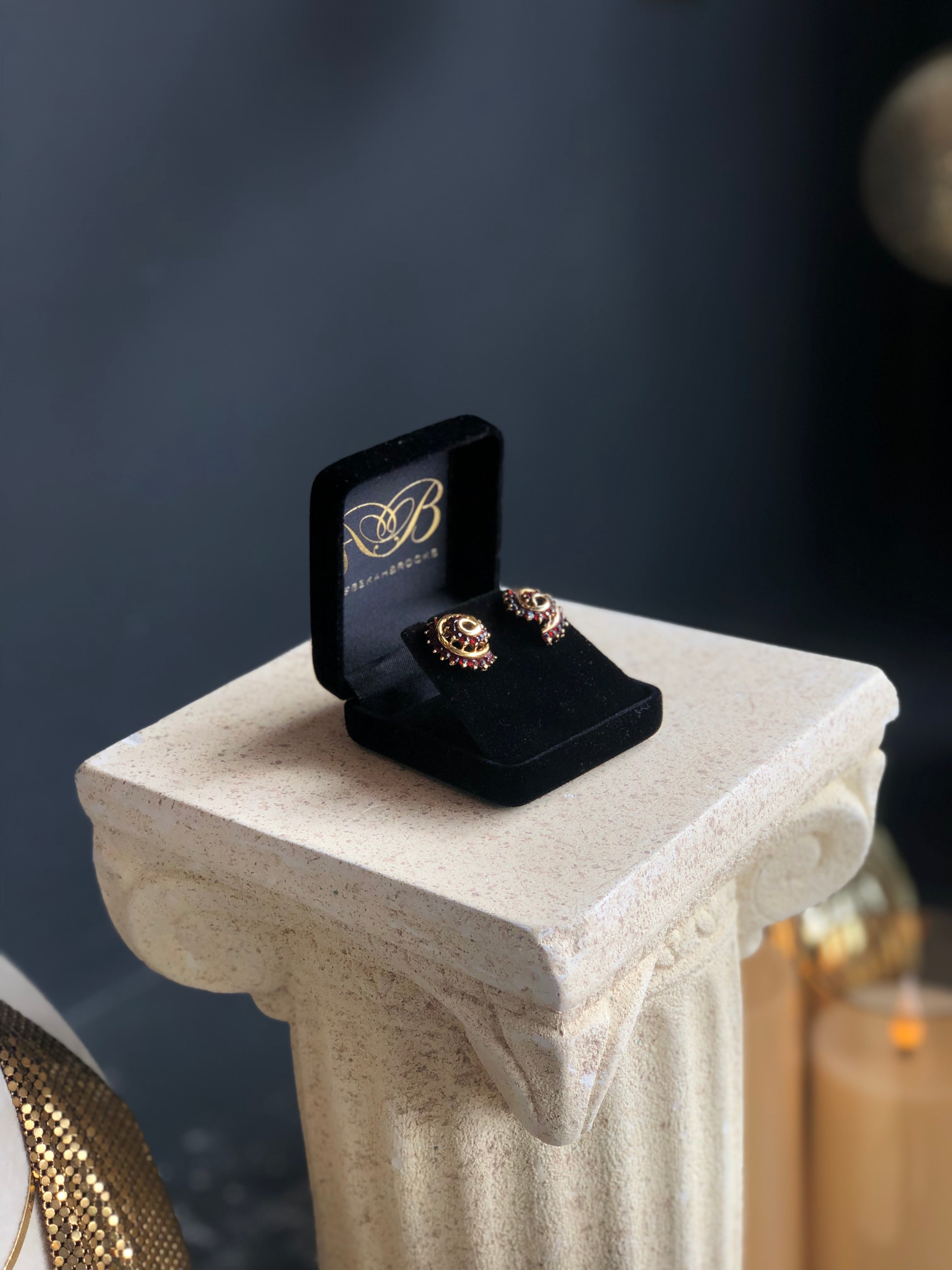 Antique Bohemian Garnet Swirl Statement Studs