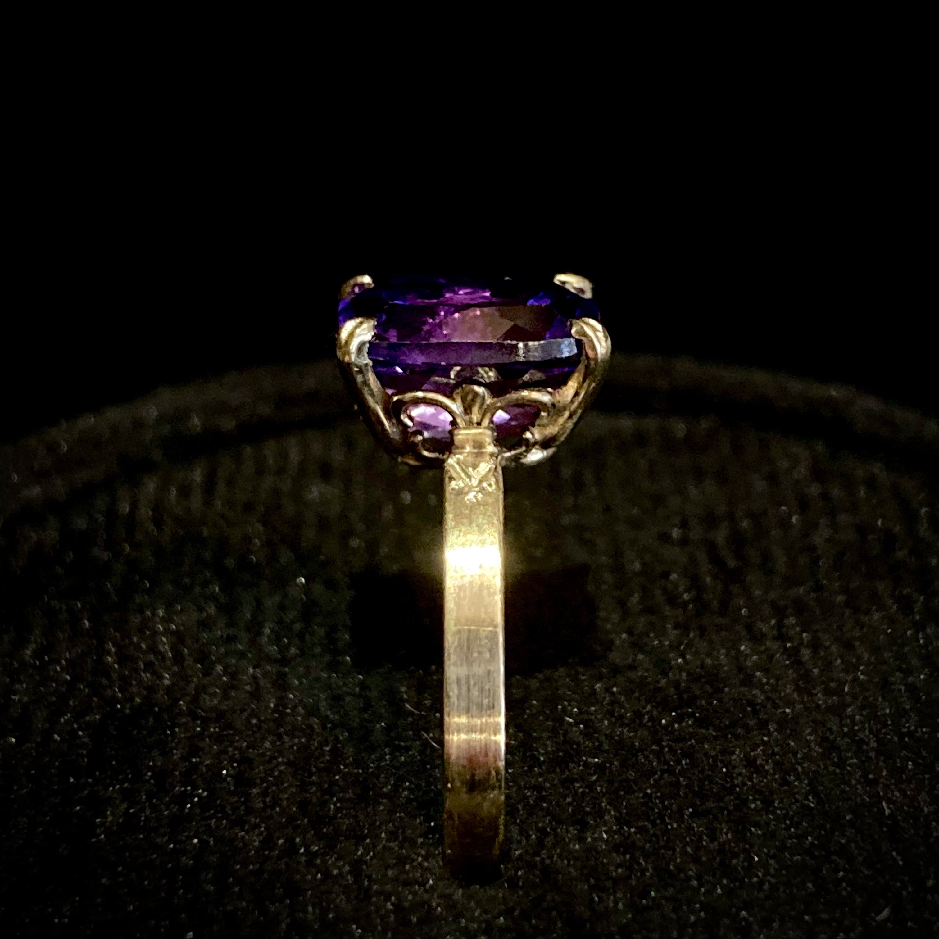 Cushion Cut Purple Sapphire Solitaire Ring