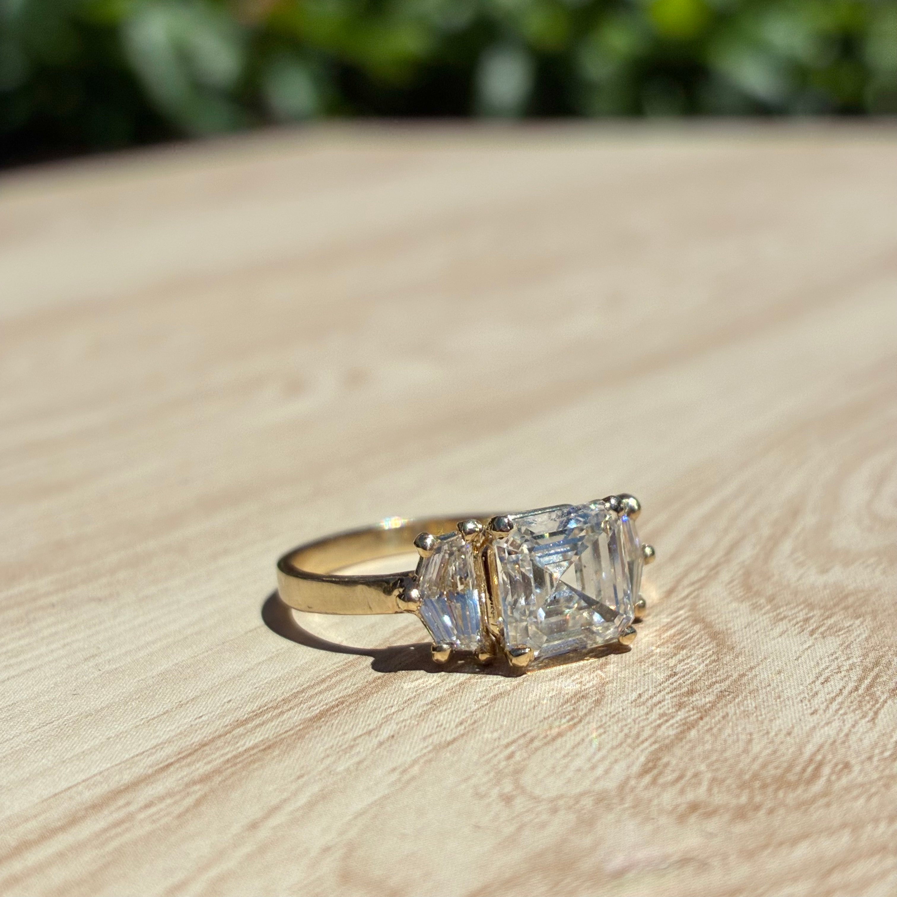 Asscher and Cadillac Trio Engagement Ring