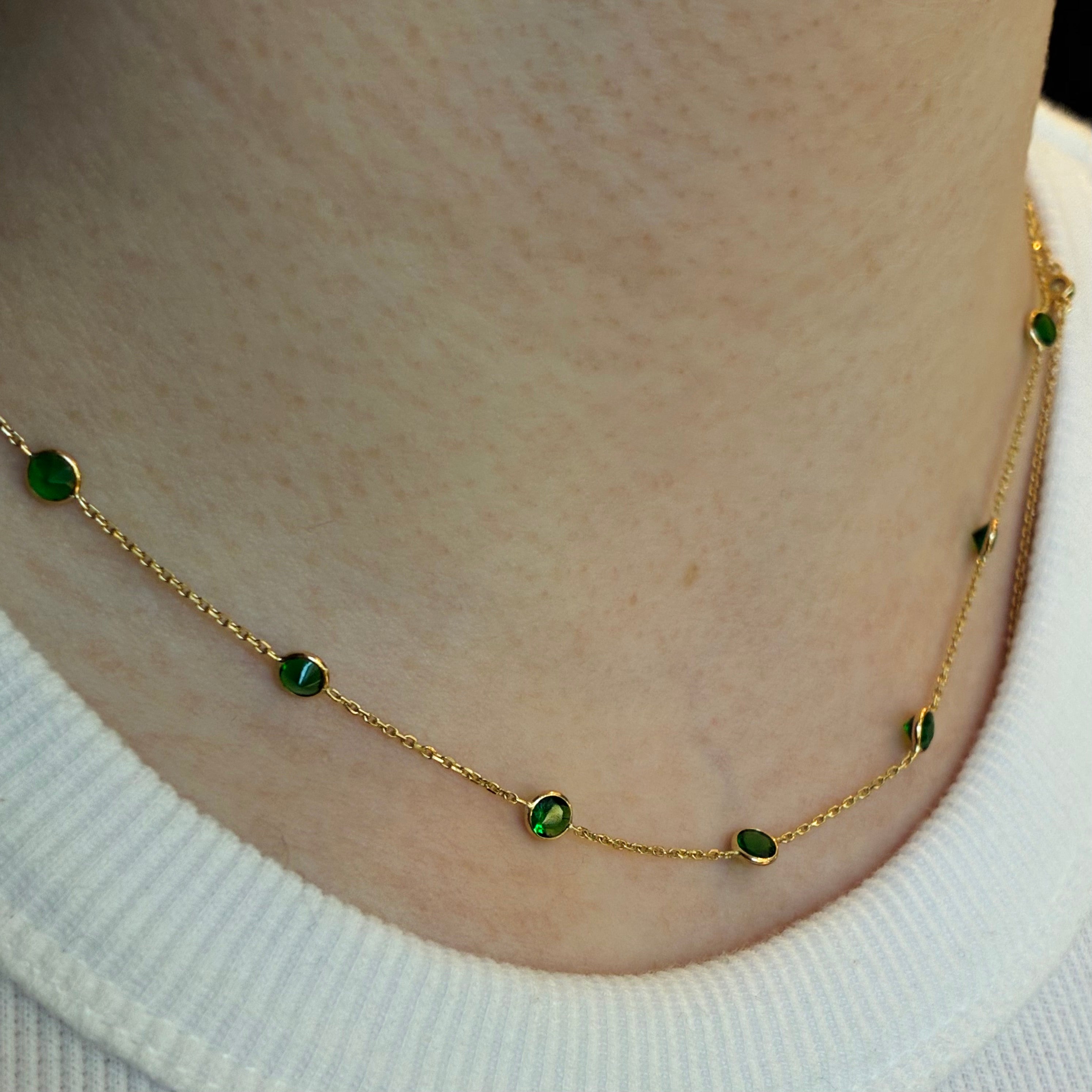 14k Emerald Bezel Satellite Necklace