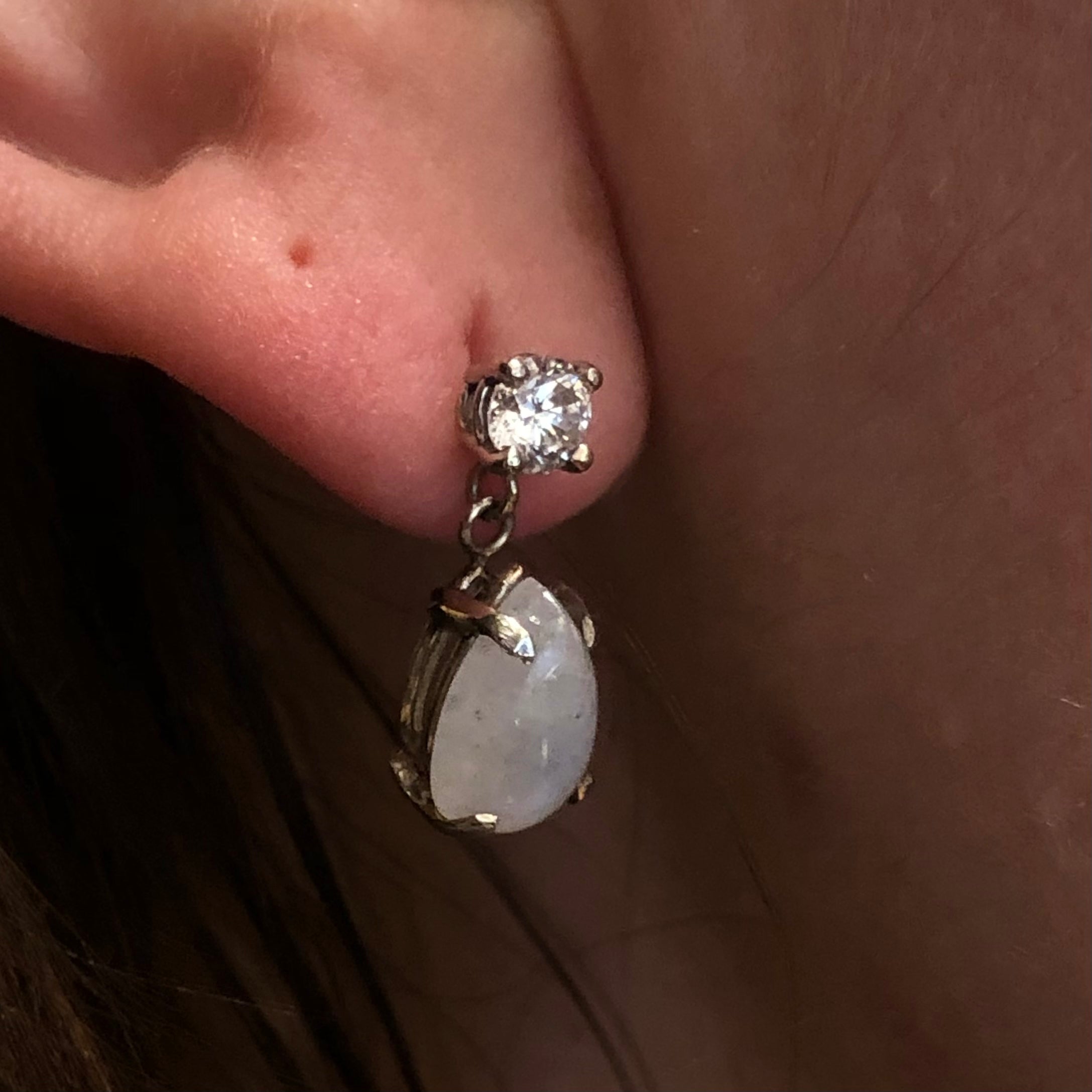Pear Moonstone and Diamond Drops
