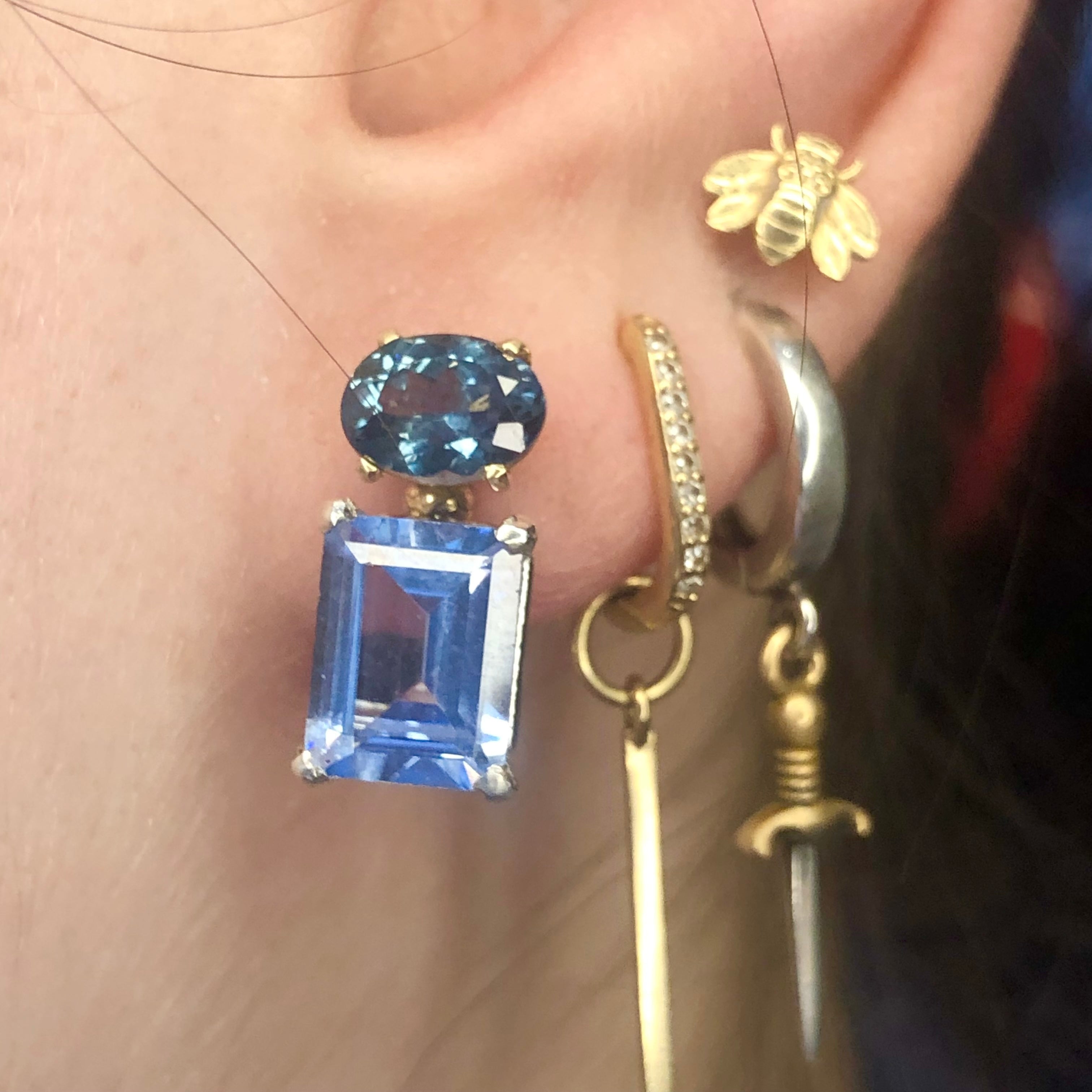 14k Mixed Metal Double Gem Earrings