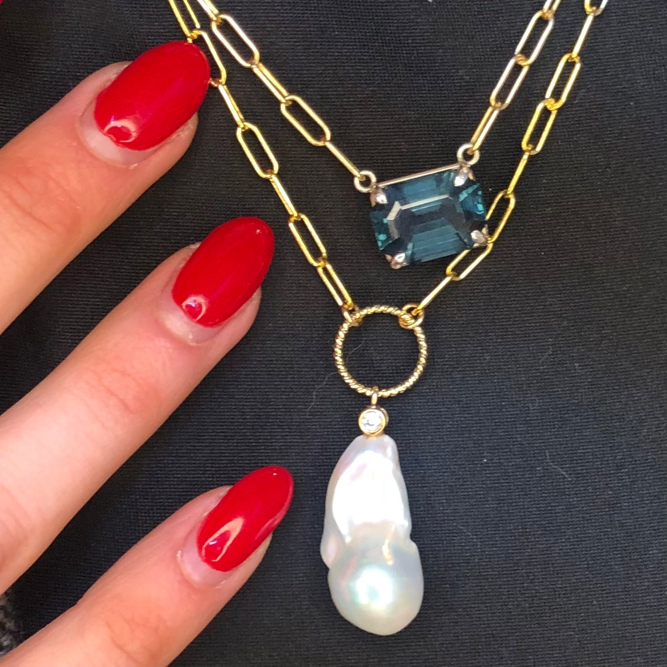 Baroque Pearl Diamond Paperclip Necklace