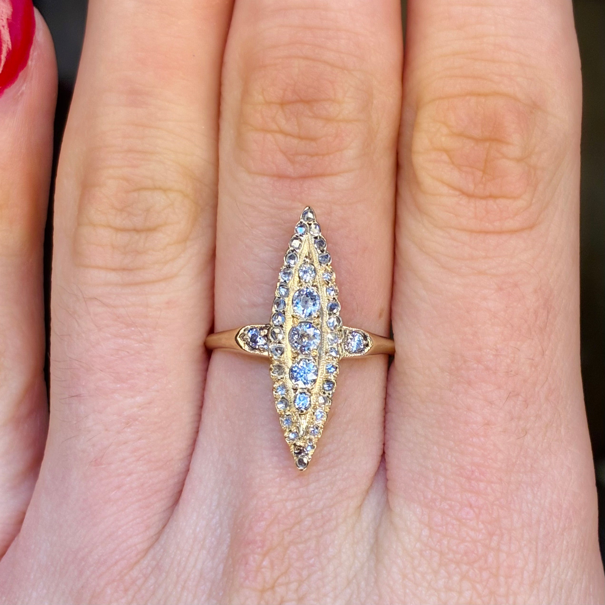 Victorian Navette 14k Diamond Ring