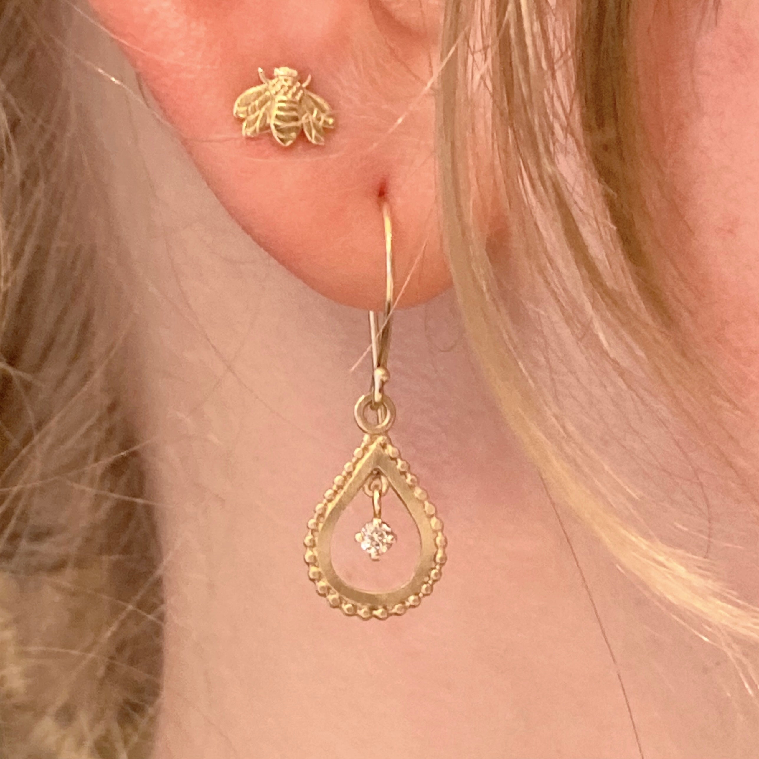 14k Gold Small Teardrop Earrings with Diamonds