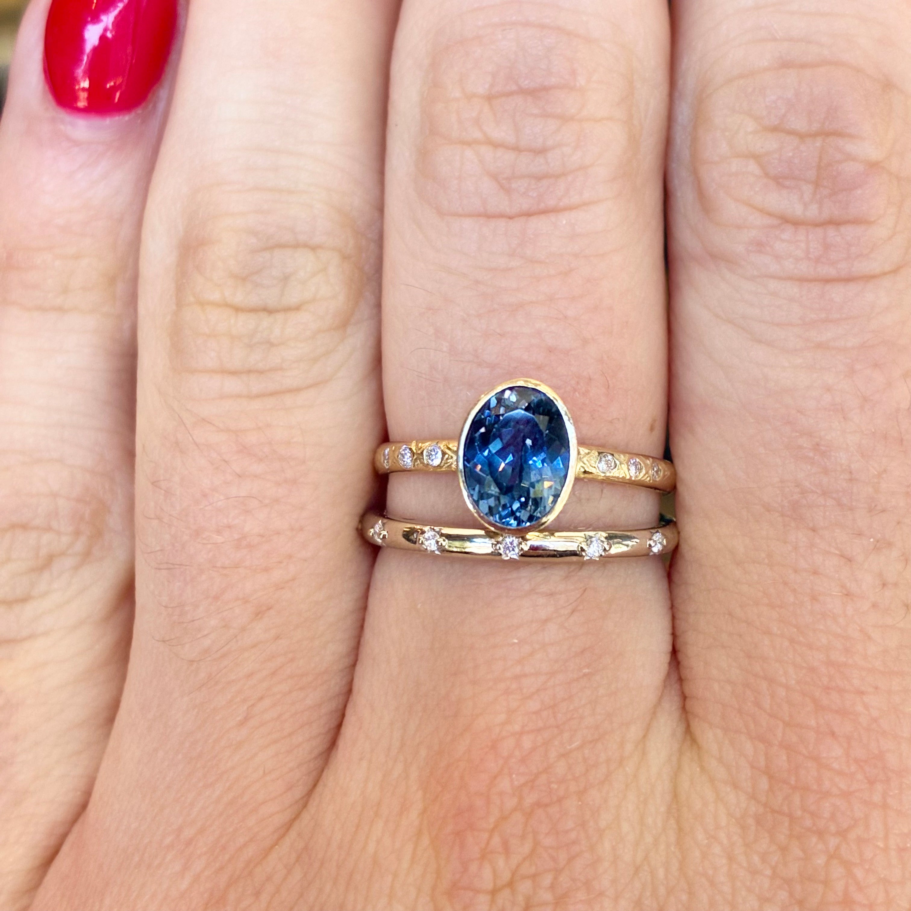 Blue Sapphire Bezel Celestial Ring