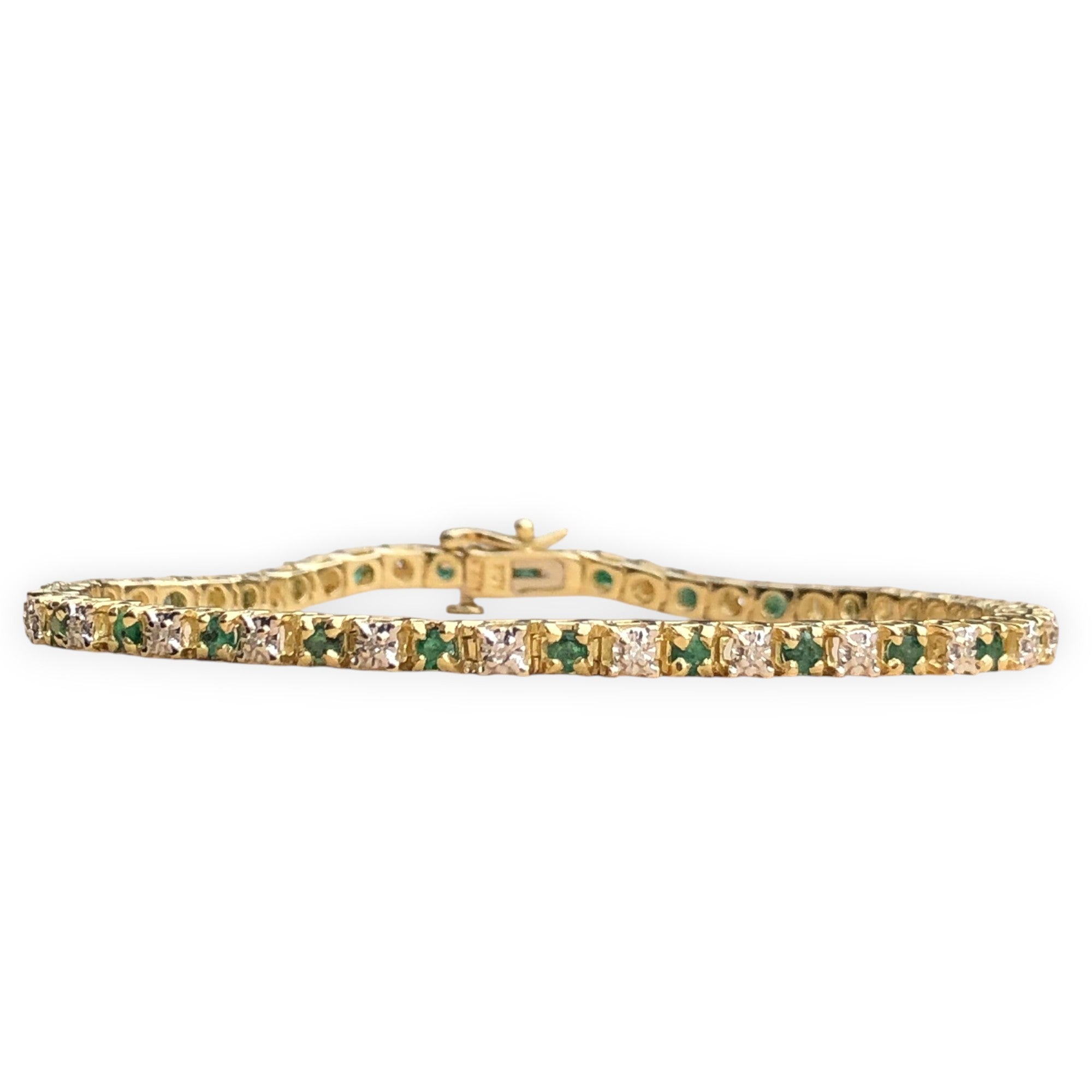 Vintage 10ky Diamond and Emerald Tennis Bracelet