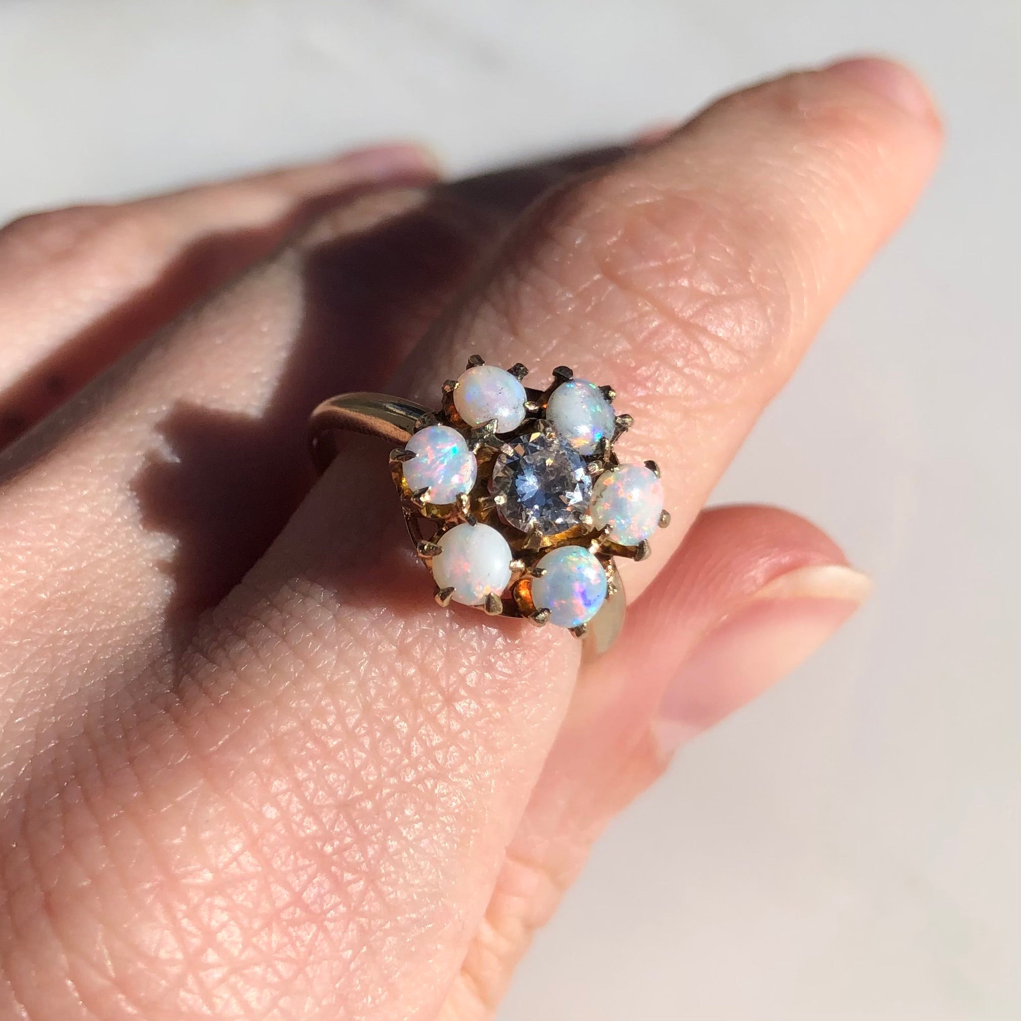 Vintage 10k Gold Opal Halo Ring
