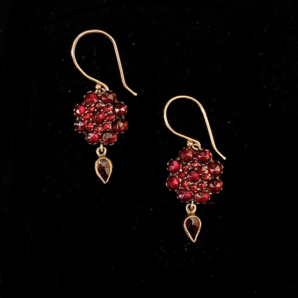 14k Bohemian Garnet Cluster Earrings