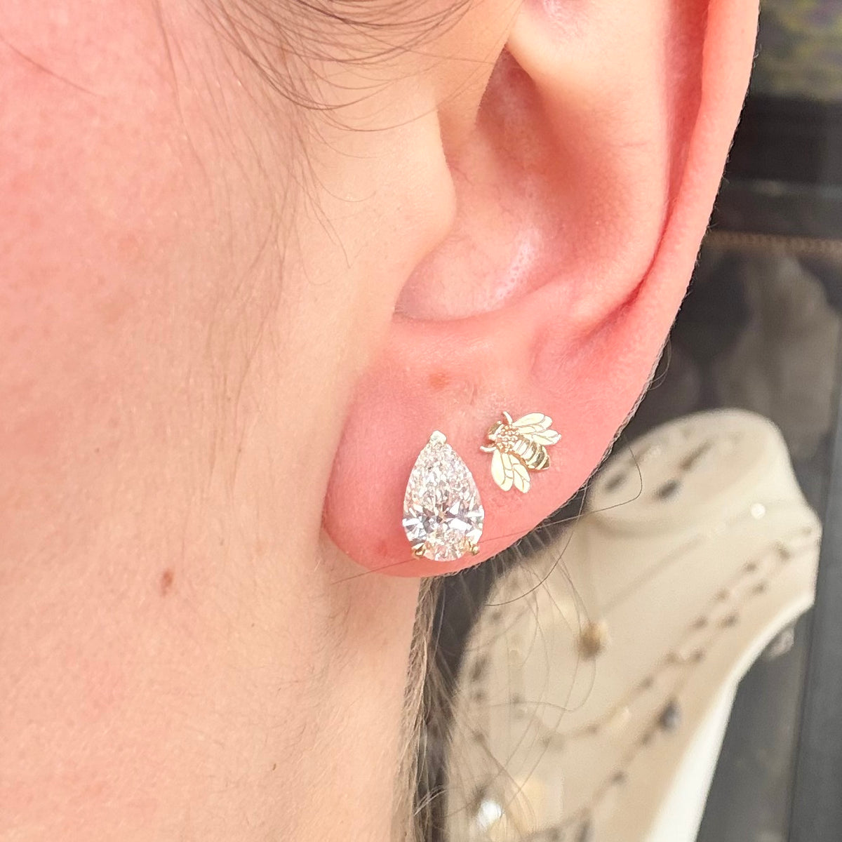14k Pear Diamond Studs