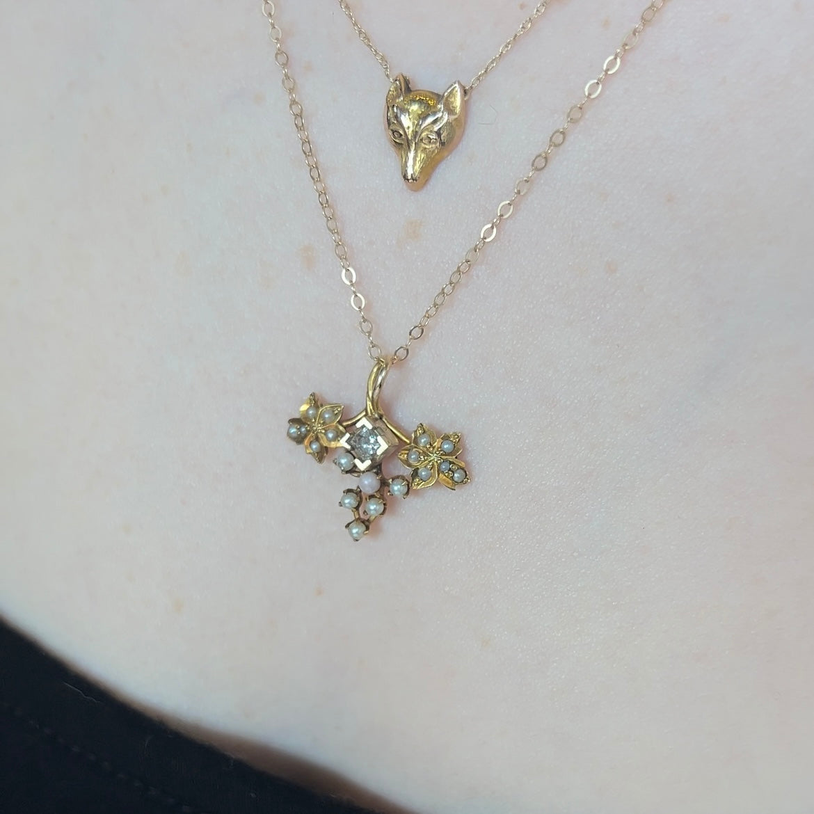 Art Nouveau Diamond & Pearl Necklace