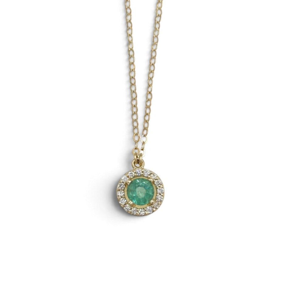 Emerald Diamond Halo Necklace