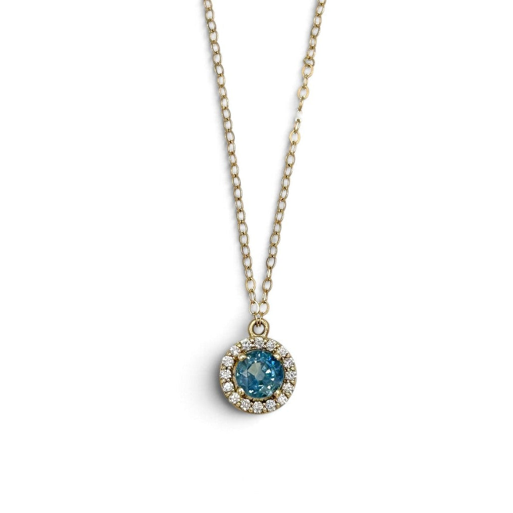 Sapphire Diamond Halo Necklace