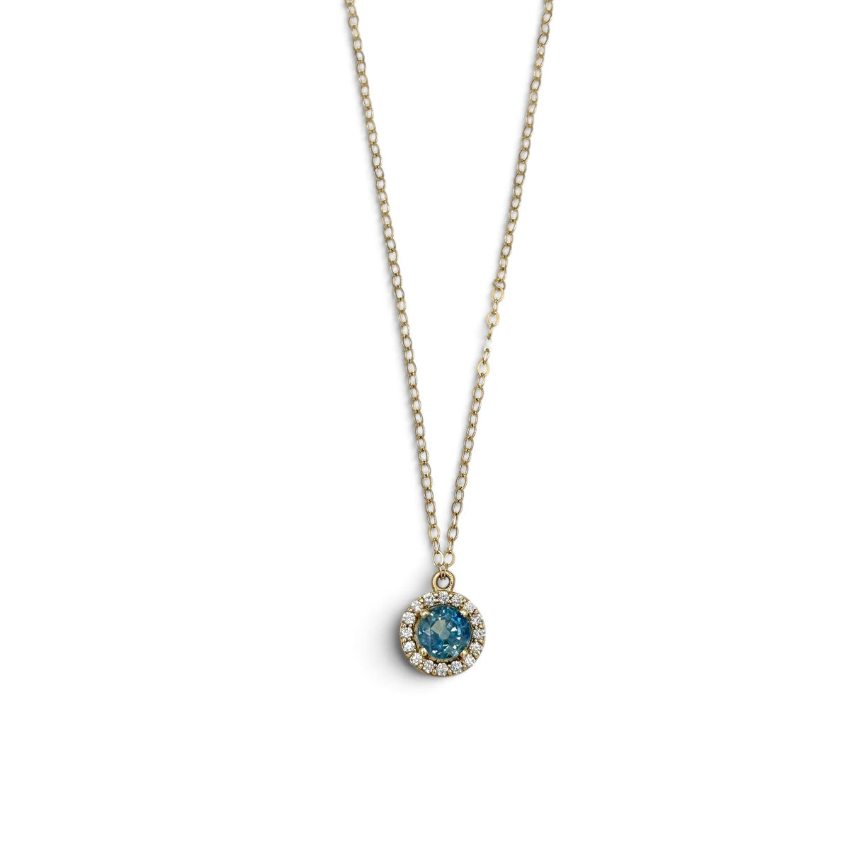 Sapphire Diamond Halo Necklace