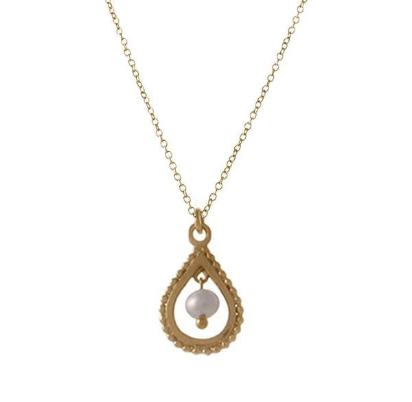 Small Gold Pearl Teardrop Necklace