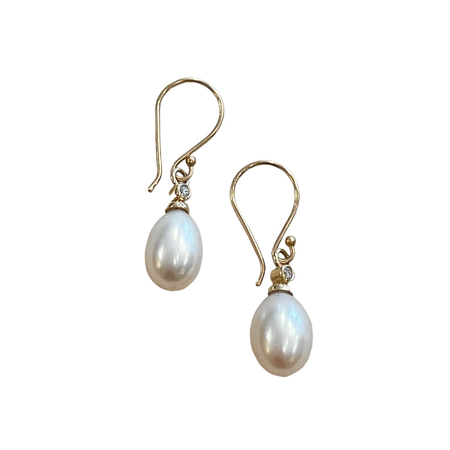 14k Pearl and Diamond Drop Earrings