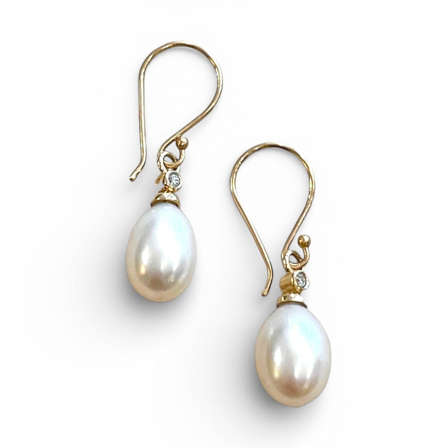 14k Pearl and Diamond Drop Earrings