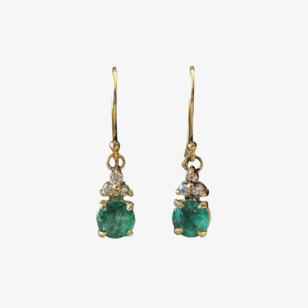 Round Emerald and Diamond Dangle Earrings