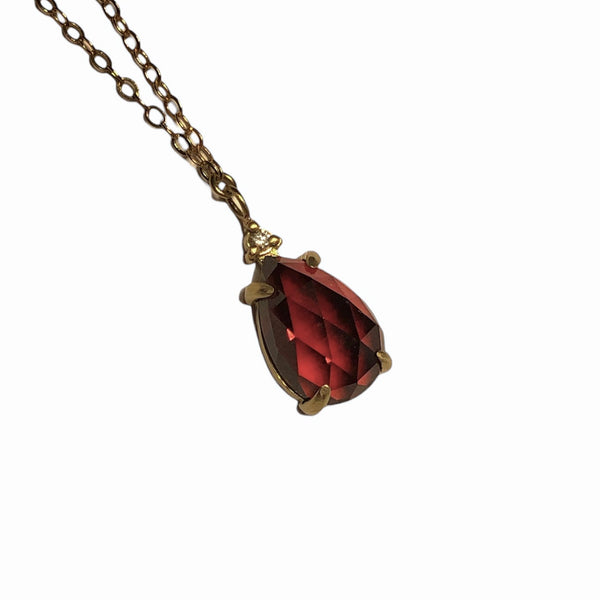 Pear Rose-Cut Garnet and Diamond Pendant Necklace