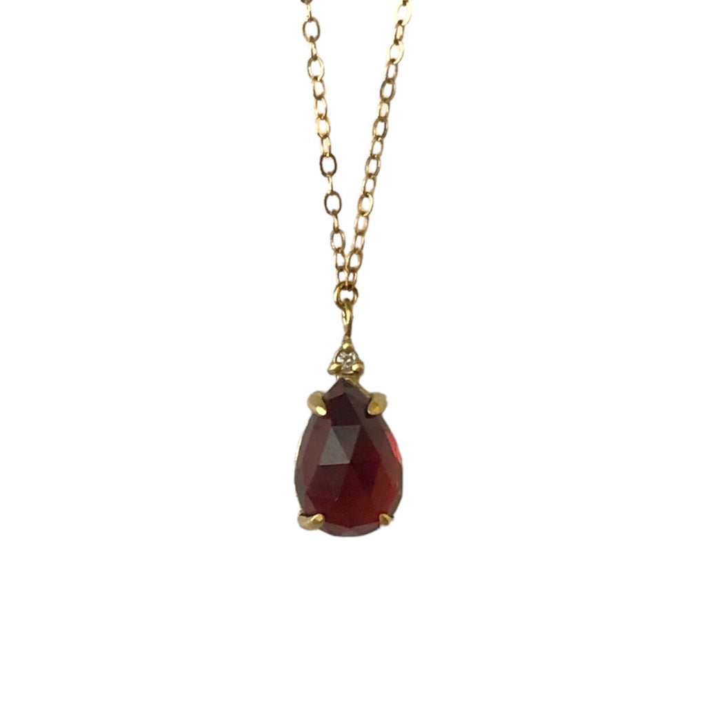 Pear Rose-Cut Garnet and Diamond Pendant Necklace