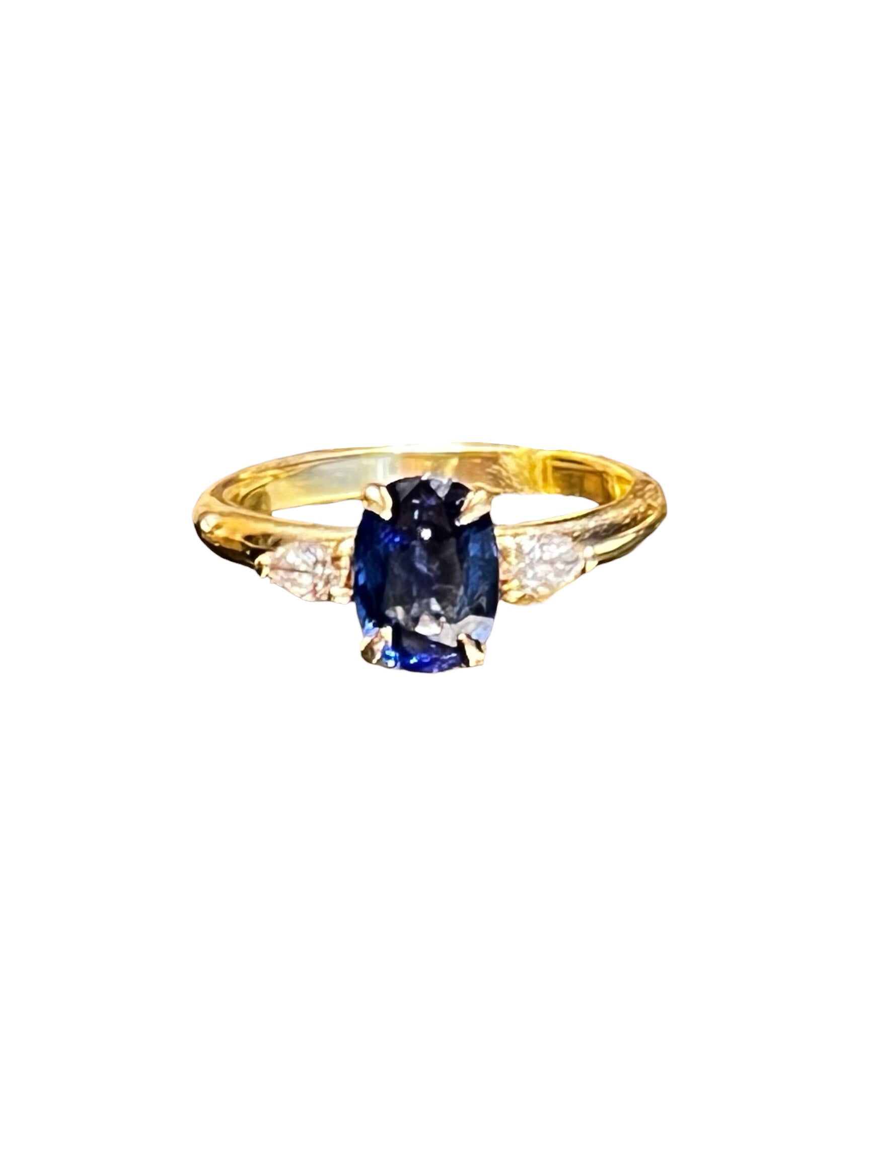 Sapphire Trio Ring w/ Pear Diamond Accents
